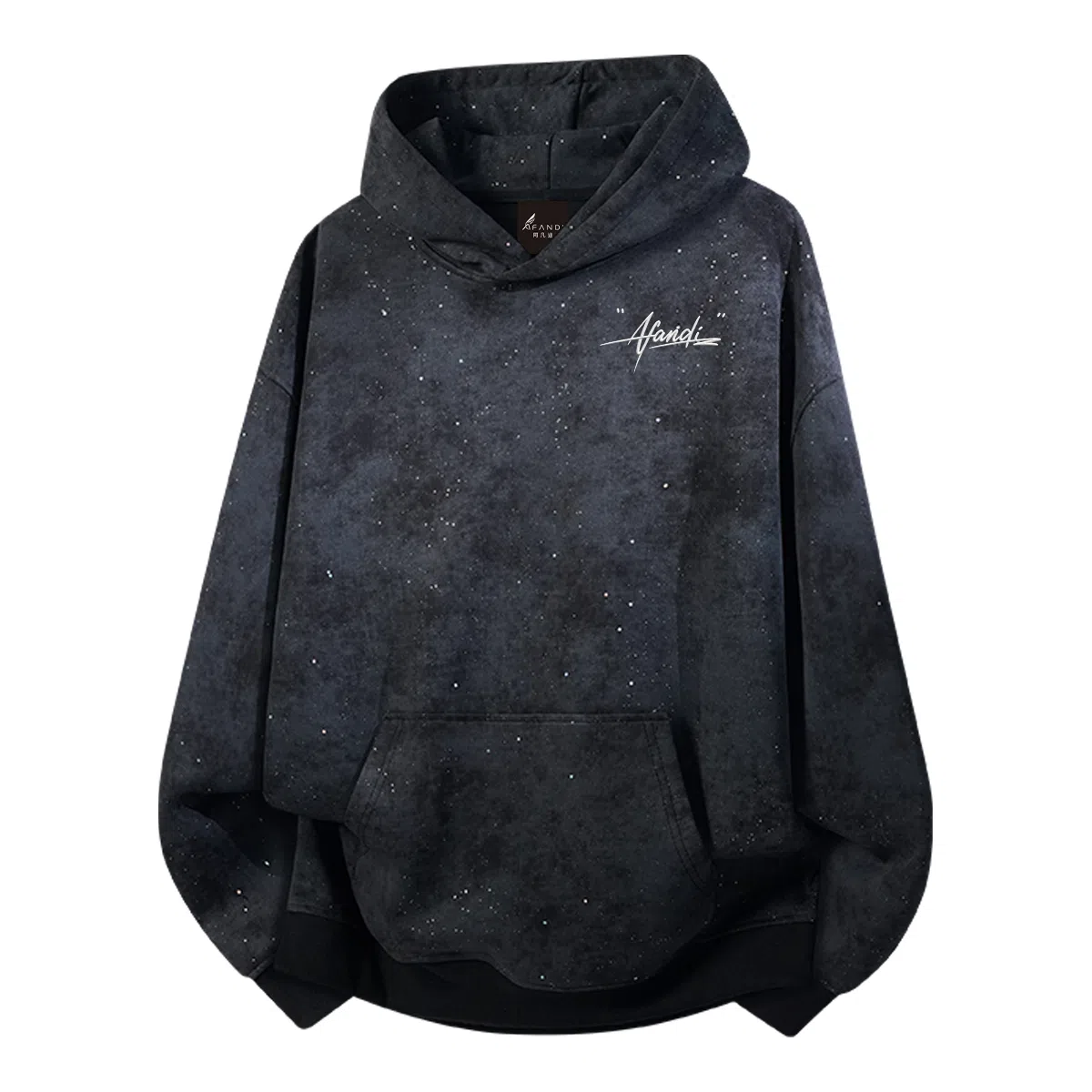 阿凡迪 满天星仿刺绣美式高街复古时尚潮流个性创意简约签名体胸口印花宽松日常通勤休闲运动经典百搭长袖氛围感套头连帽卫衣 男女同款