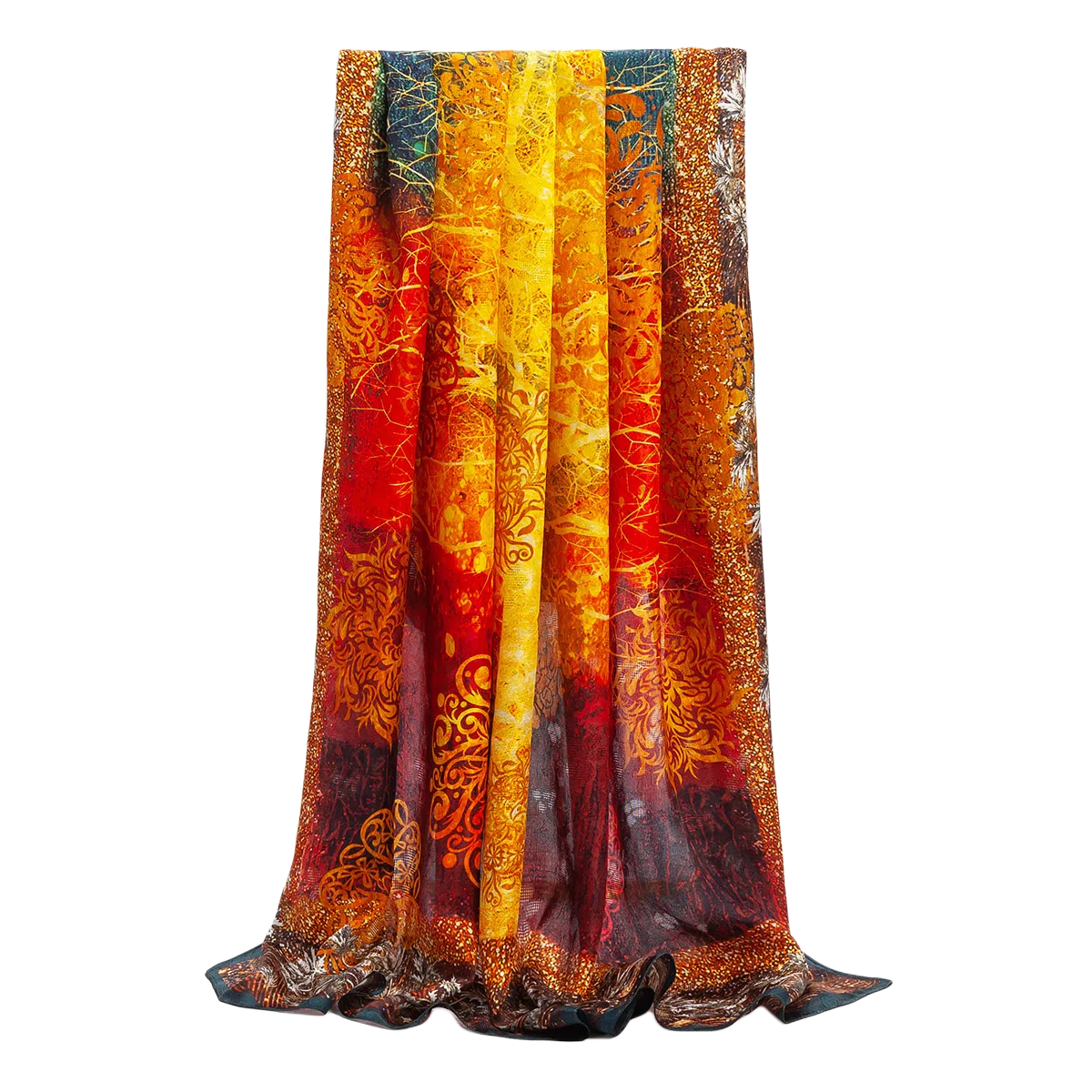 一米画纱 轻奢复古花卉图案花萝真丝喷绘优雅气质丝绸旗袍 桑蚕丝 丝巾 女款