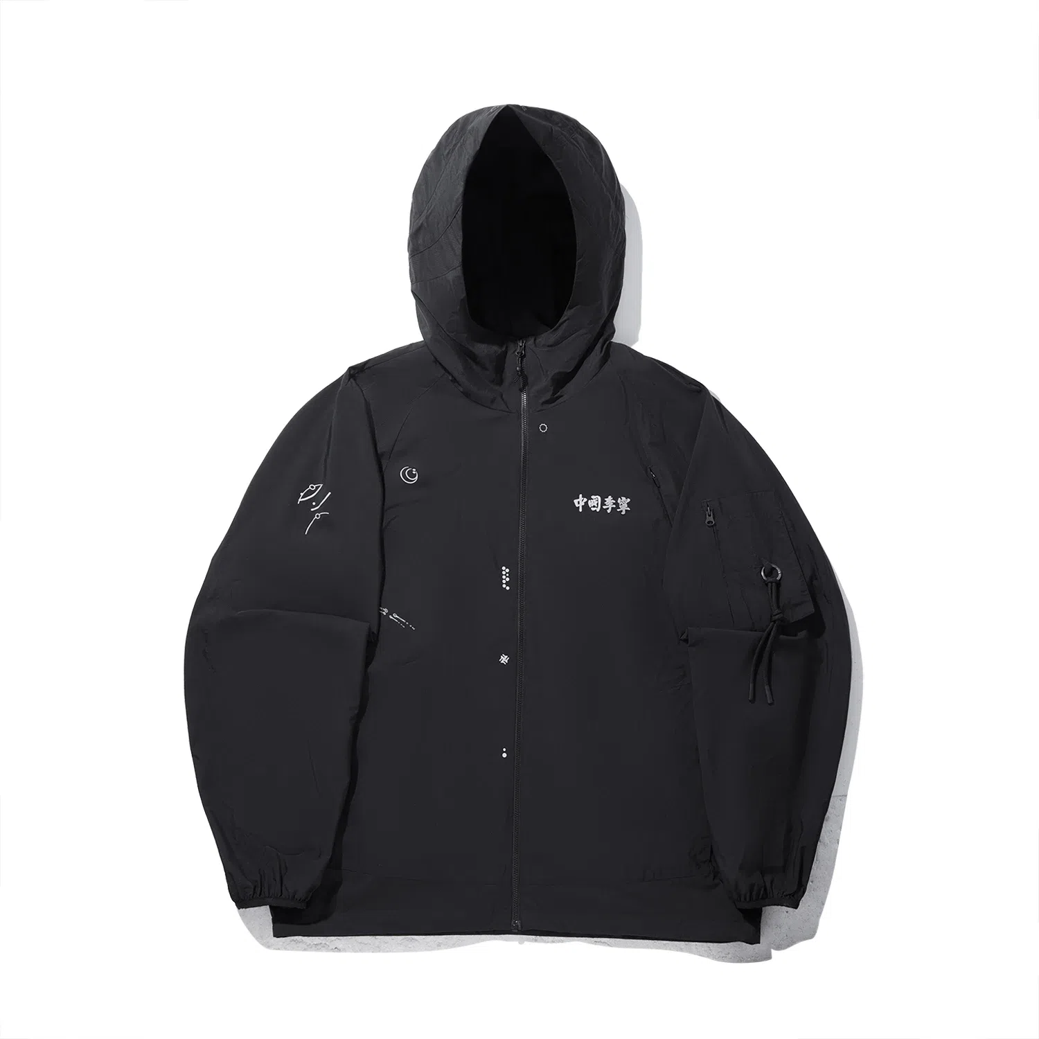 中国李宁 连帽拉链宽松印花风衣 男款