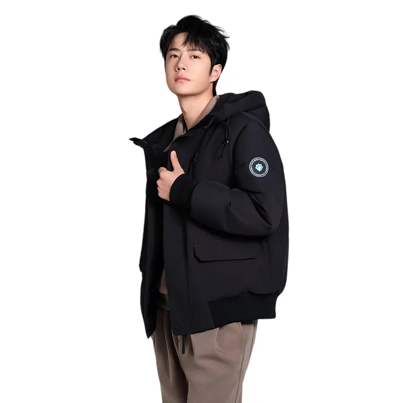 鸭鸭 紫钻系列连帽工装户外风休闲保暖纯色时尚简约短款羽绒服 男女同款