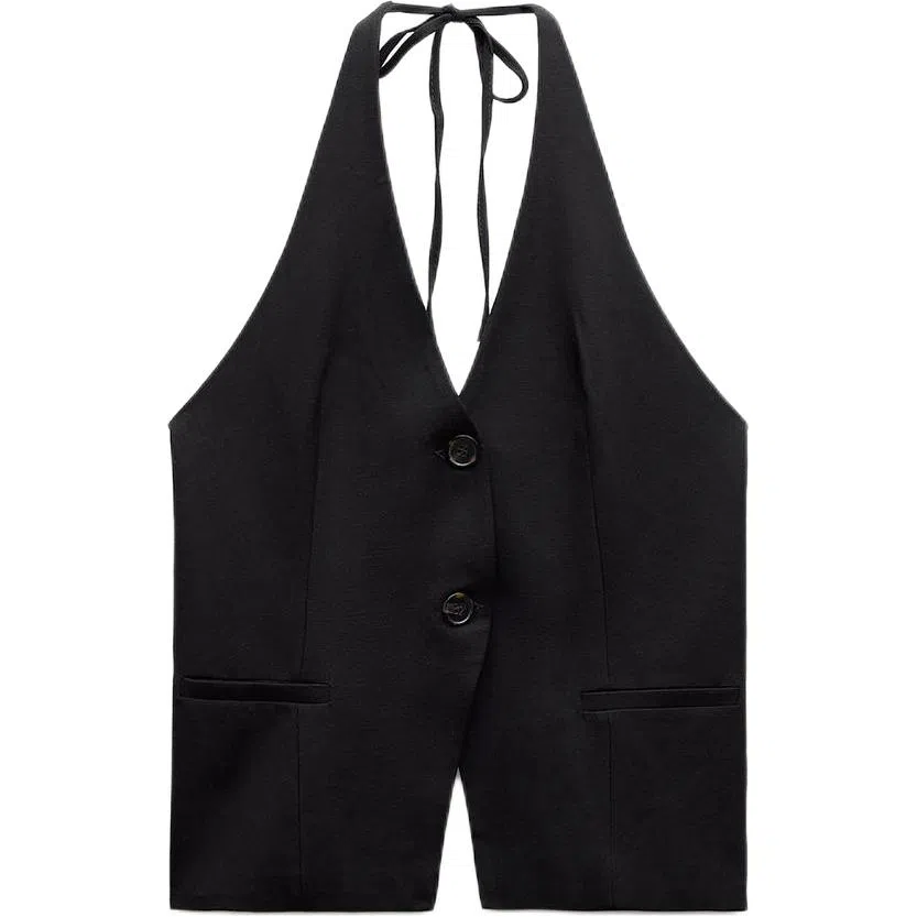 ZARA Halter V-Neck Tie Back Top