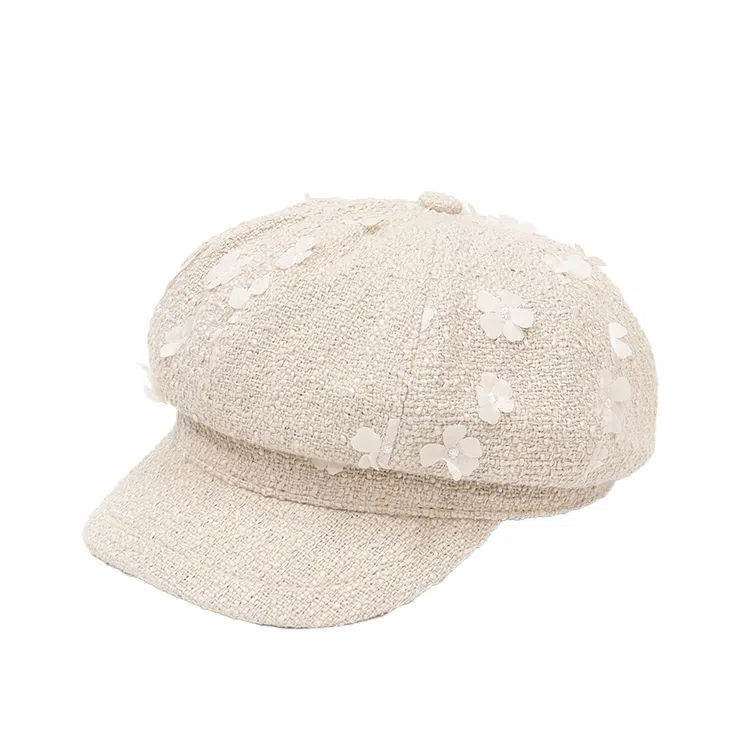 浪莎 韩系小香风花朵八角帽显脸小英伦风复古文艺报童帽户外休闲百搭 聚酯纤维 贝雷帽 女款