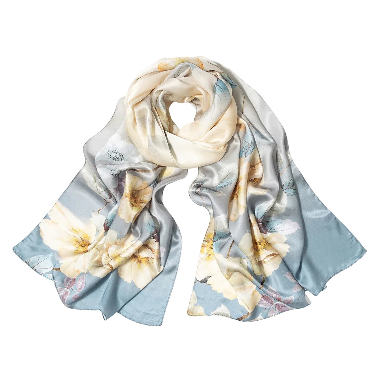 一米画纱 新潮国风优雅大方花卉图案柔软丝绸高档舒适真丝长巾东方丝语系列 桑蚕丝 丝巾 女款