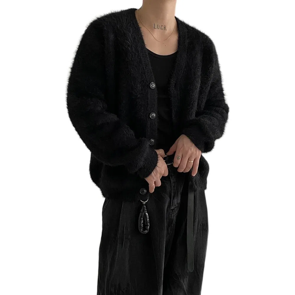 CHEER ZONE Vintage Mink Fleece V-Neck Cardigan