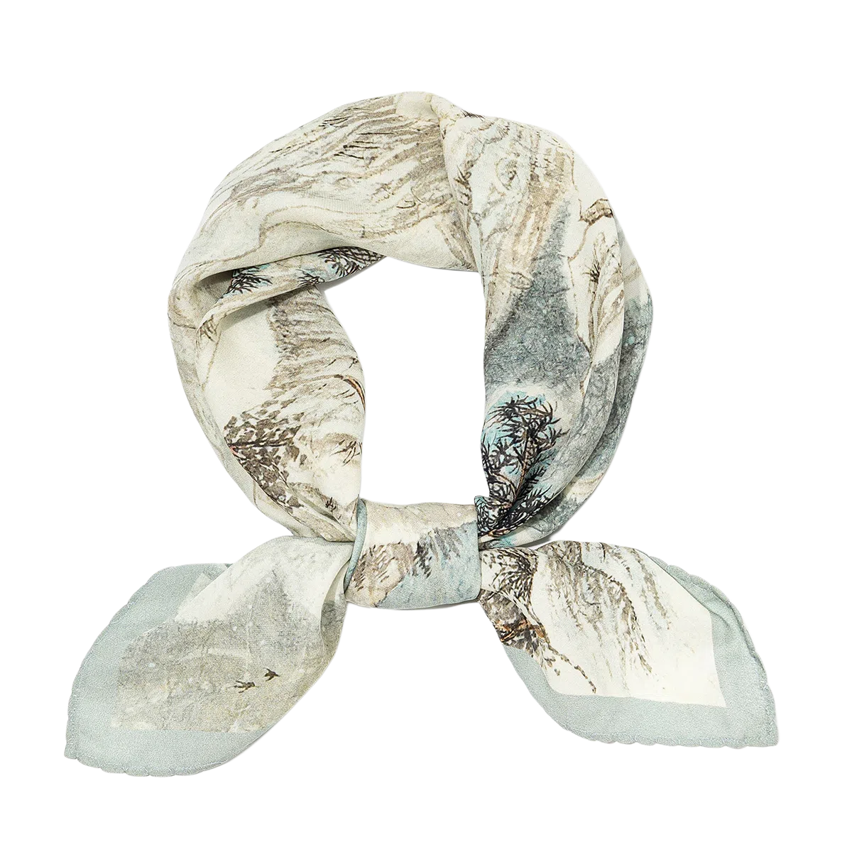 一米画纱 精致典雅月牙边双乔缎喷绘真丝职业领巾百搭气质 桑蚕丝 丝巾 女款