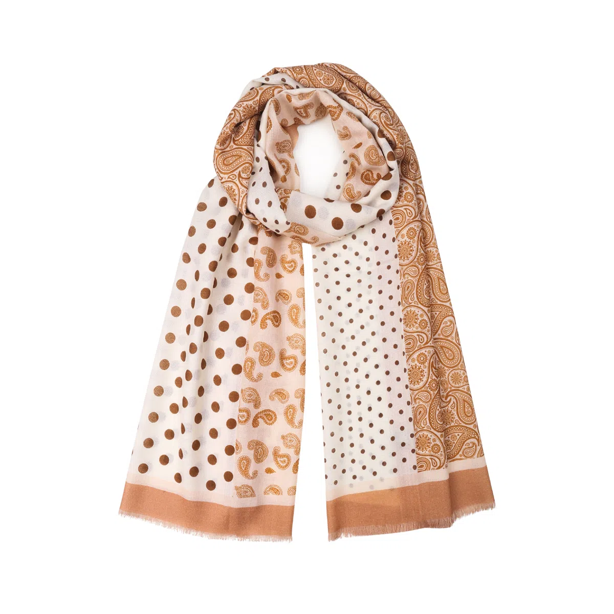 莎莎 佩斯利腰果花波点拼色精纺高支数长巾 时尚百搭文艺复古风优雅大气加大保暖舒适 绵羊毛 绒线围巾 女款