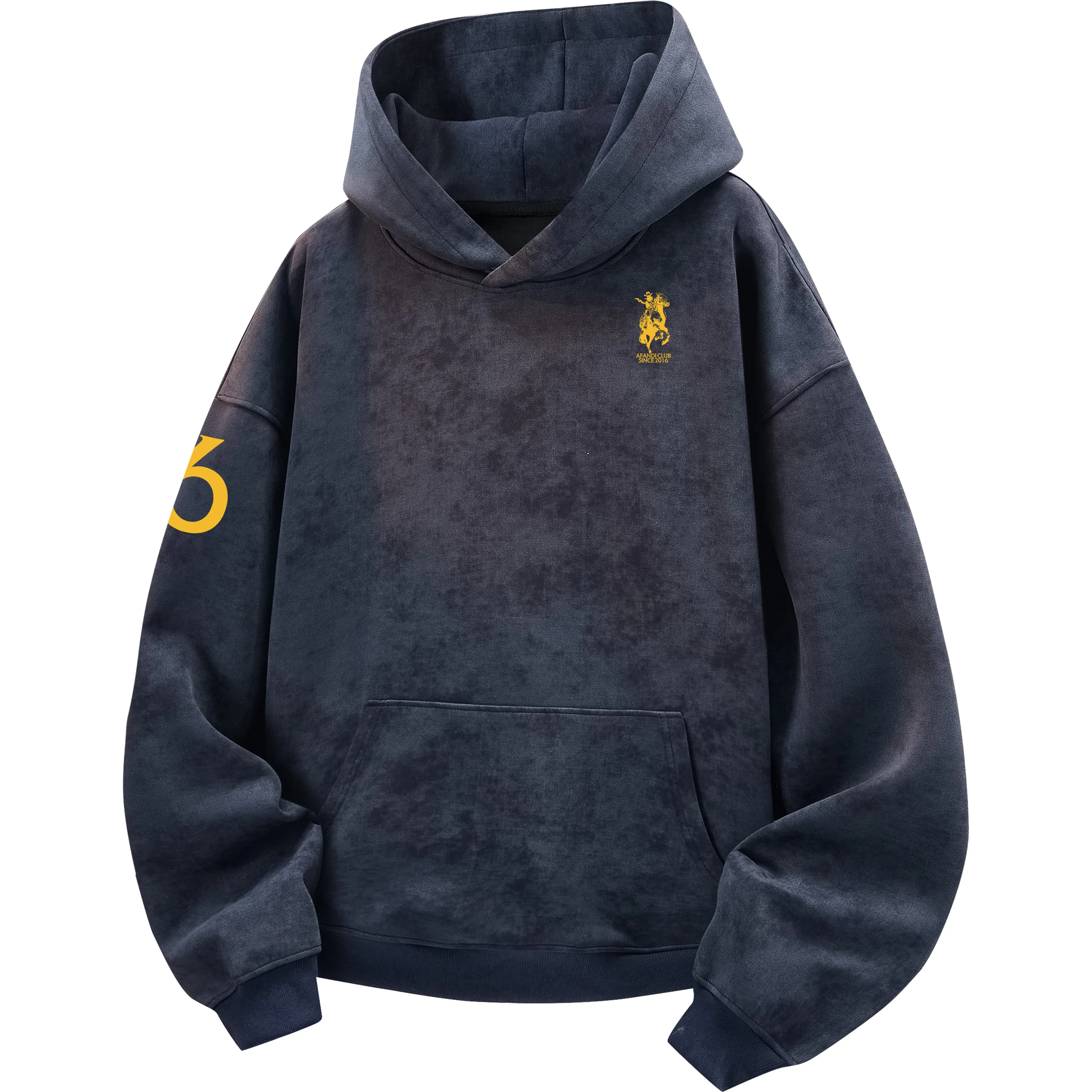 阿凡迪 美式复古街头简约基础扎染设计西部牛仔字母潮牌袖子印花宽松舒适休闲百搭时尚潮流通勤无性别主义抽绳长袖连帽卫衣 男女同款