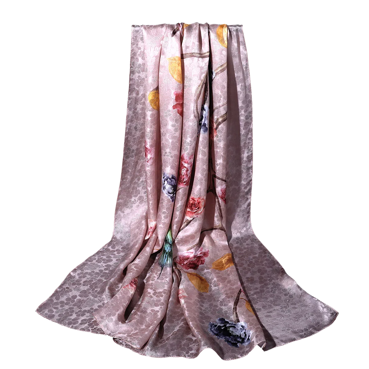 一米画纱 国风古典花卉真丝高级感提花浪漫色彩长巾外出轻盈飘逸披肩 桑蚕丝 丝巾 女款