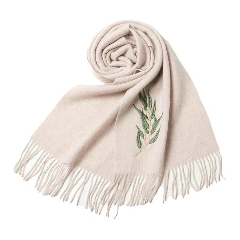 红豆 品牌时尚百搭保暖刺绣山水五福临门玉兰荷花云山龟背竹 羊毛 围巾 男女同款情侣款