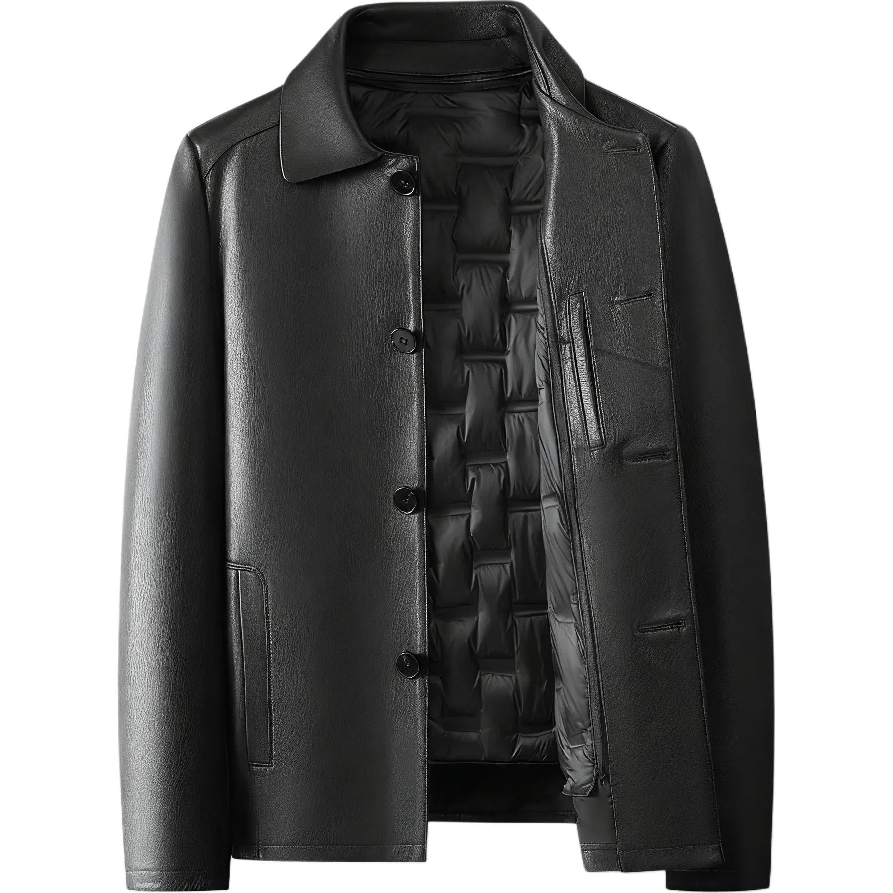 老爷车 秋冬高端绵羊鹿纹皮鹅绒真皮夹克可拆卸内胆商务休闲外套皮衣 男款