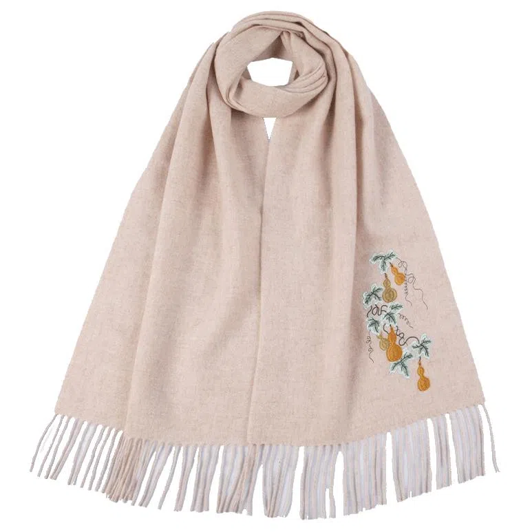 红豆 品牌时尚百搭保暖刺绣山水五福临门玉兰荷花云山龟背竹 羊毛 围巾 男女同款情侣款