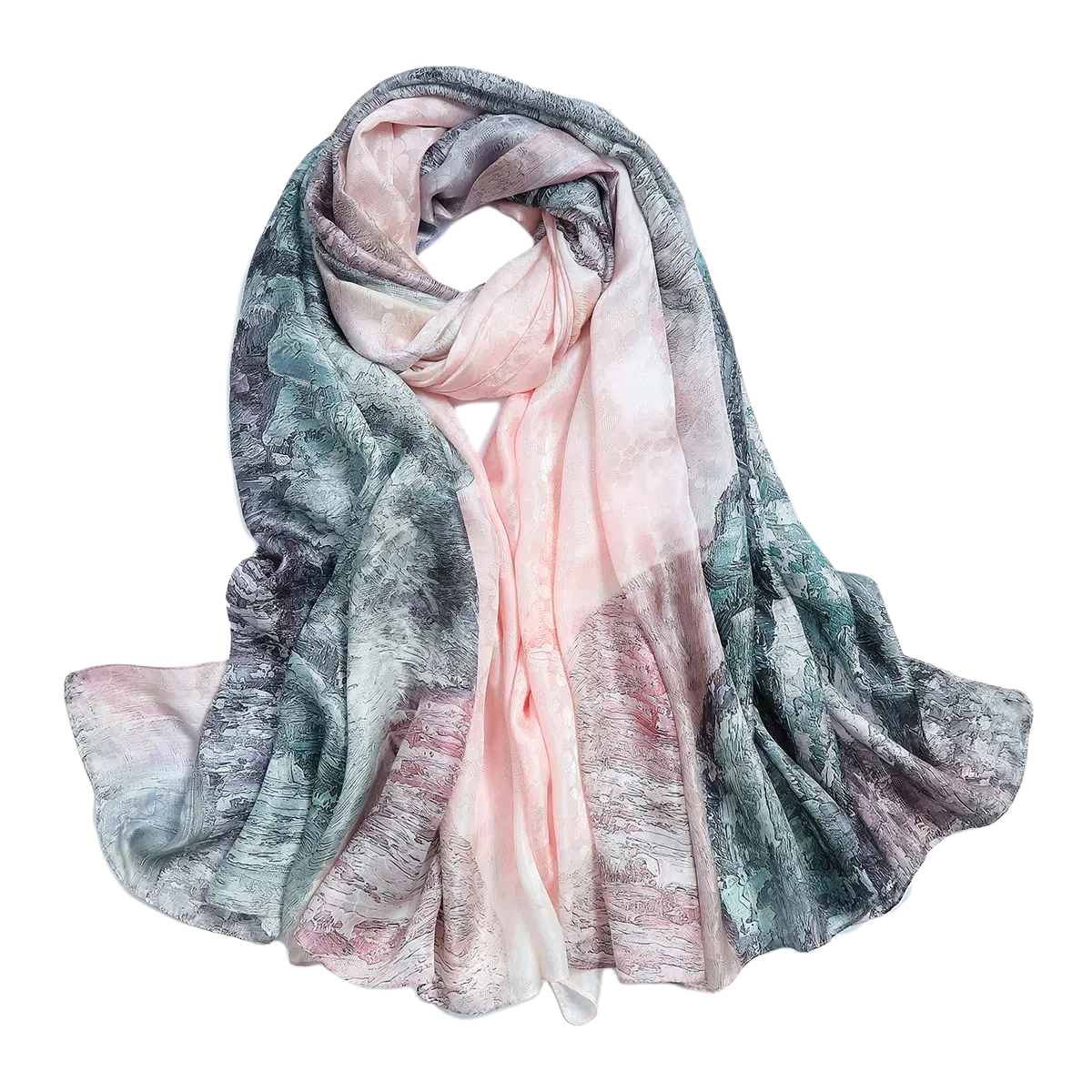 一米画纱 国风古典花卉真丝高级感提花浪漫色彩长巾外出轻盈飘逸披肩 桑蚕丝 丝巾 女款