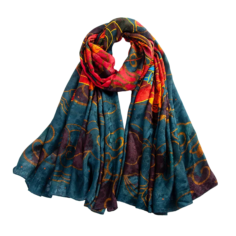 一米画纱 国风古典花卉真丝高级感提花浪漫色彩长巾外出轻盈飘逸披肩 桑蚕丝 丝巾 女款