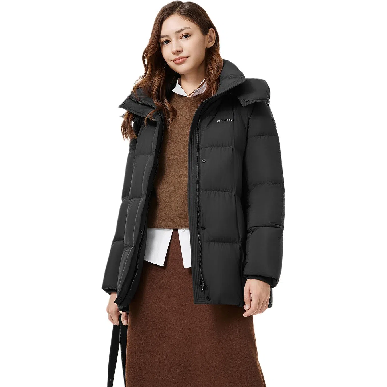 坦博尔 保暖可脱卸帽百搭通勤面包服羽绒服 女款