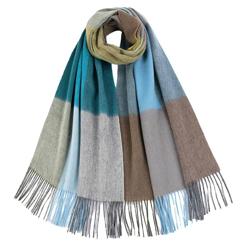 红豆 品牌时尚百搭保暖舒适条纹格子 羊毛 绒线围巾 男女同款情侣款