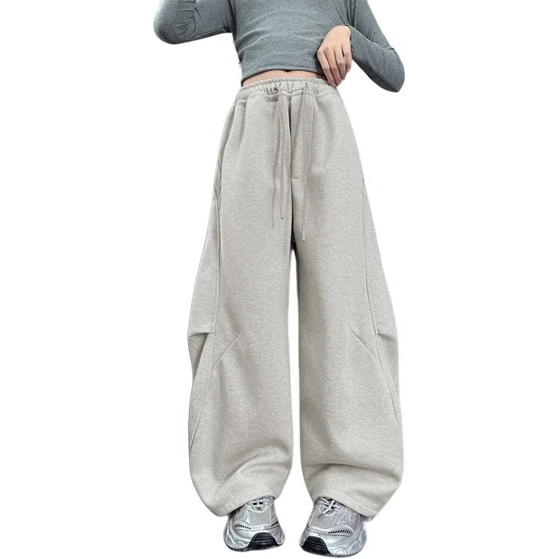 舒适宽松松紧腰阔腿裤工装弯刀裤运动裤