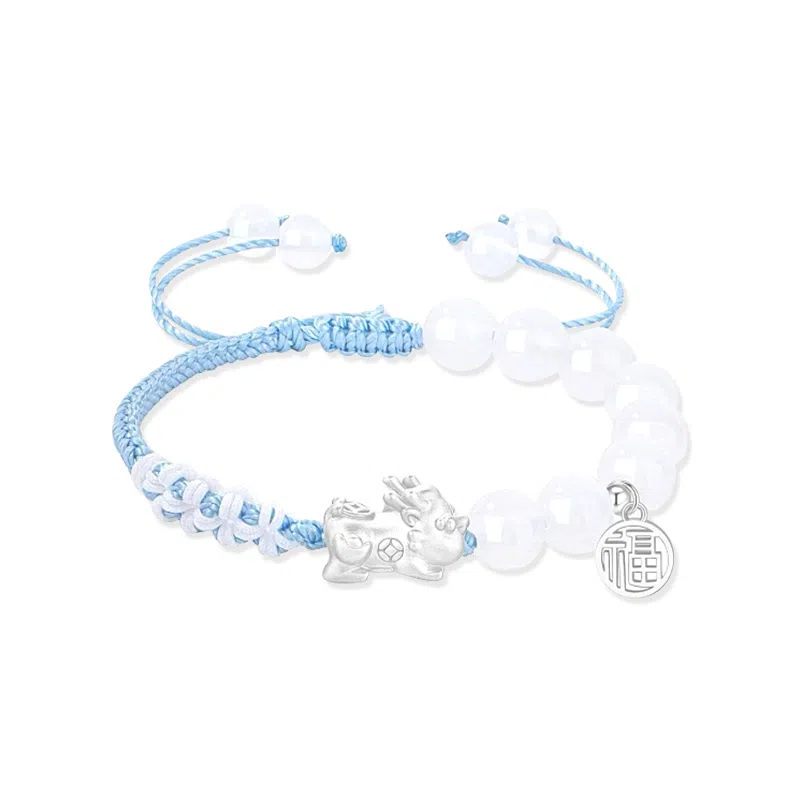 【999足银】 凤祥囍事 老凤祥 迎财纳福貔貅宝宝手链 财源滚滚转运招财纳福吞金兽 新中式国潮轻奢大牌学生百搭编织手饰好运 玉髓 手绳 女款