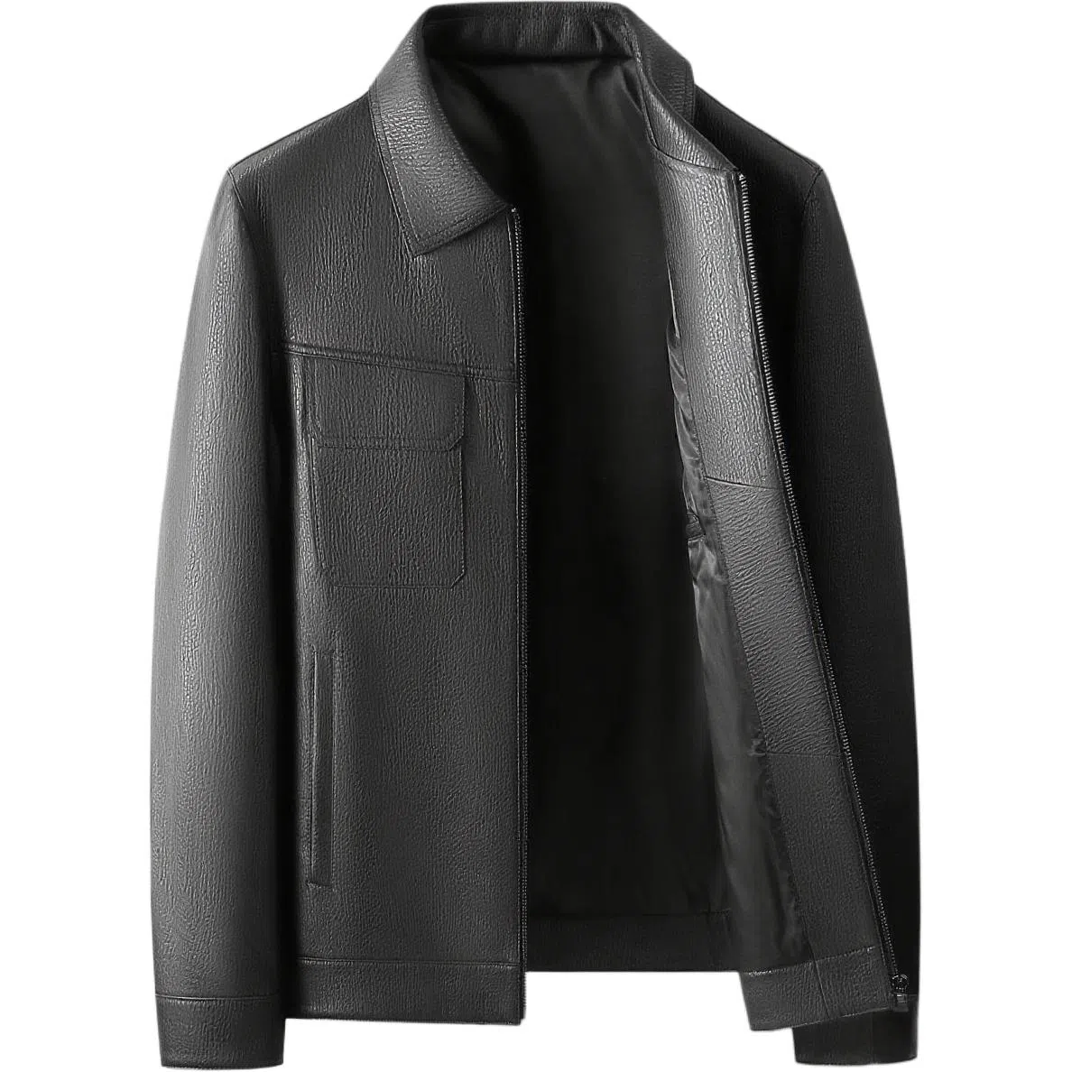 老爷车 秋季高端质感帅气绵羊皮男秋冬时尚商务潮流翻领真皮皮衣 男款