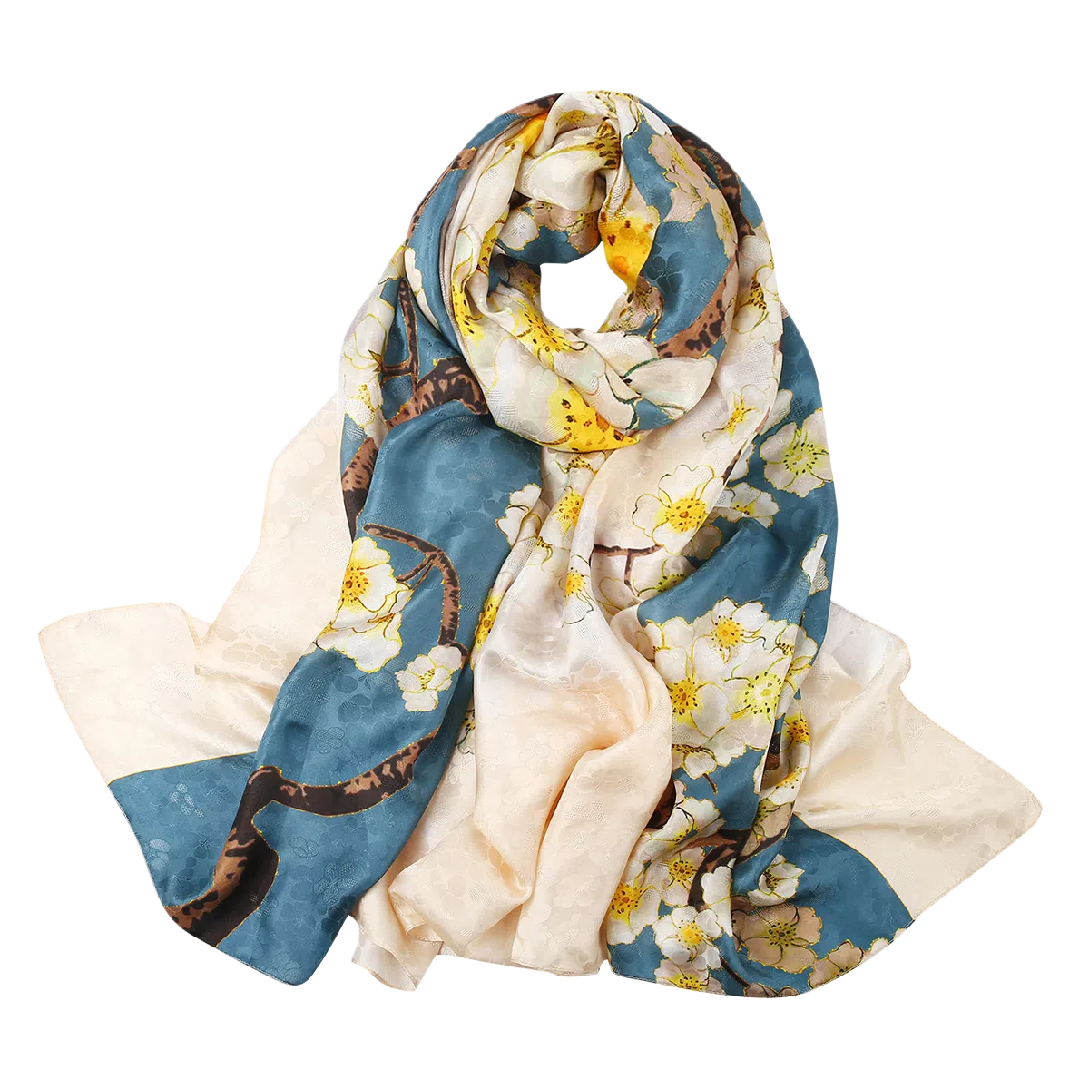 一米画纱 国风古典花卉真丝高级感提花浪漫色彩长巾外出轻盈飘逸披肩 桑蚕丝 丝巾 女款