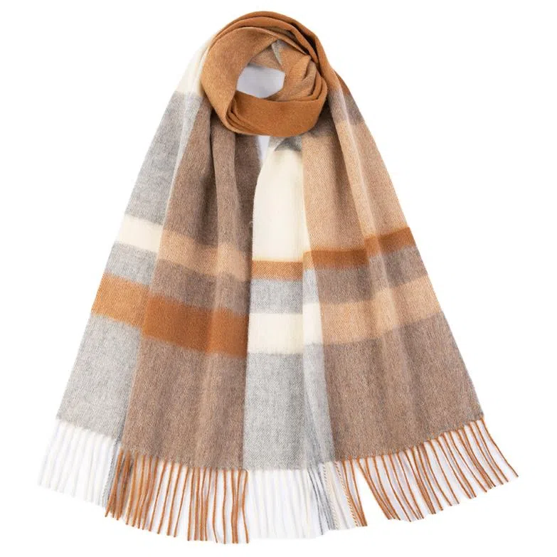 红豆 品牌舒适透气保暖条纹格子 羊毛 绒线围巾 男女同款情侣款