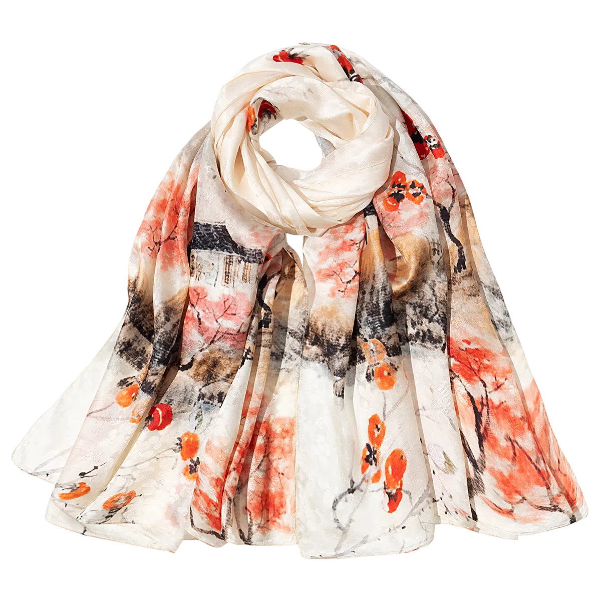 一米画纱 国风古典花卉真丝高级感提花浪漫色彩长巾外出轻盈飘逸披肩 桑蚕丝 丝巾 女款