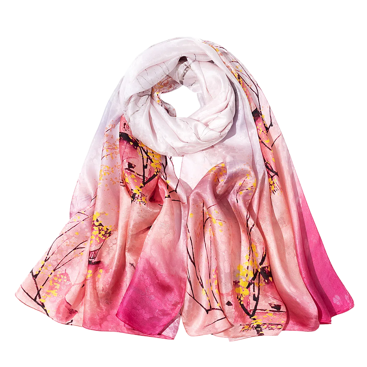 一米画纱 国风古典花卉真丝高级感提花浪漫色彩长巾外出轻盈飘逸披肩 桑蚕丝 丝巾 女款