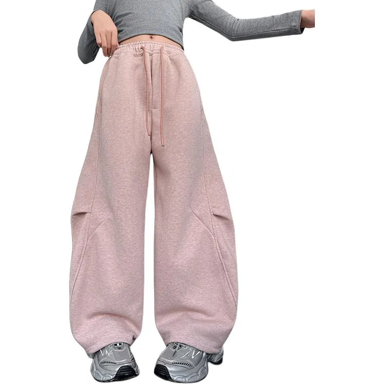 舒适宽松松紧腰阔腿裤工装弯刀裤运动裤