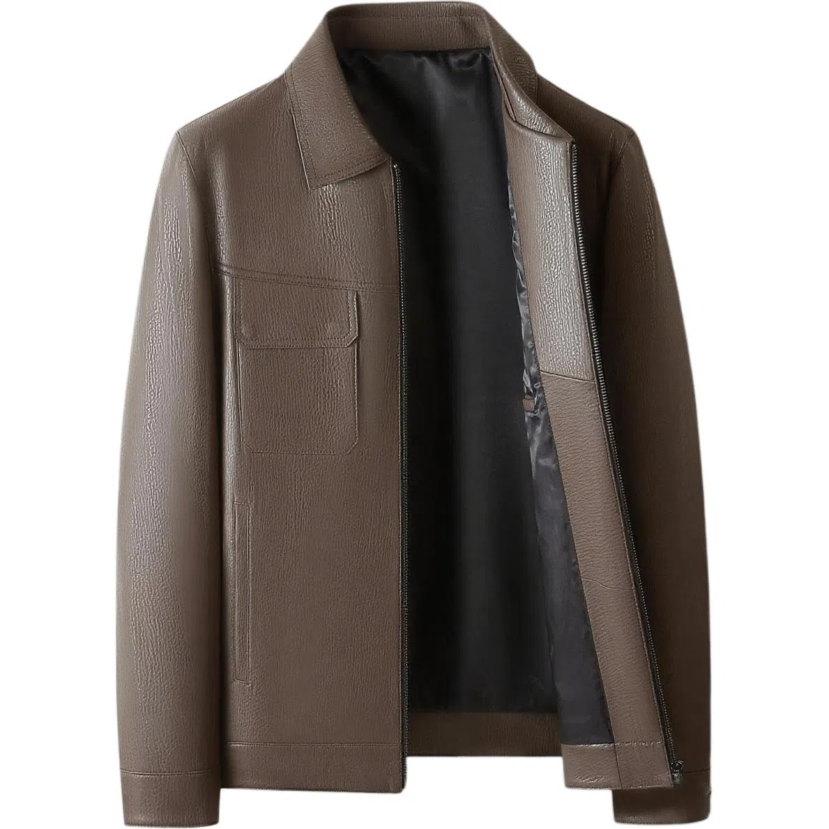 老爷车 秋季高端质感帅气绵羊皮男秋冬时尚商务潮流翻领真皮皮衣 男款