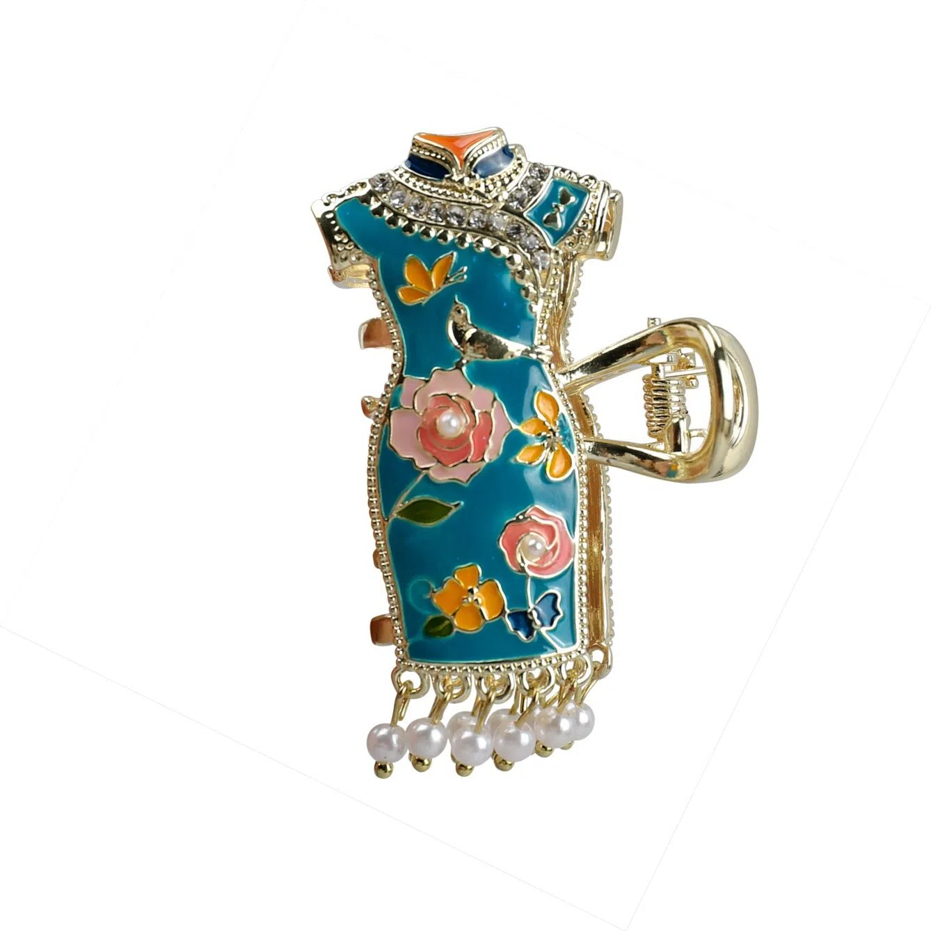 彤彤兔 小众设计感珐琅彩半扎发抓夹中号手绘花朵旗袍发饰 锌合金 发夹 女款