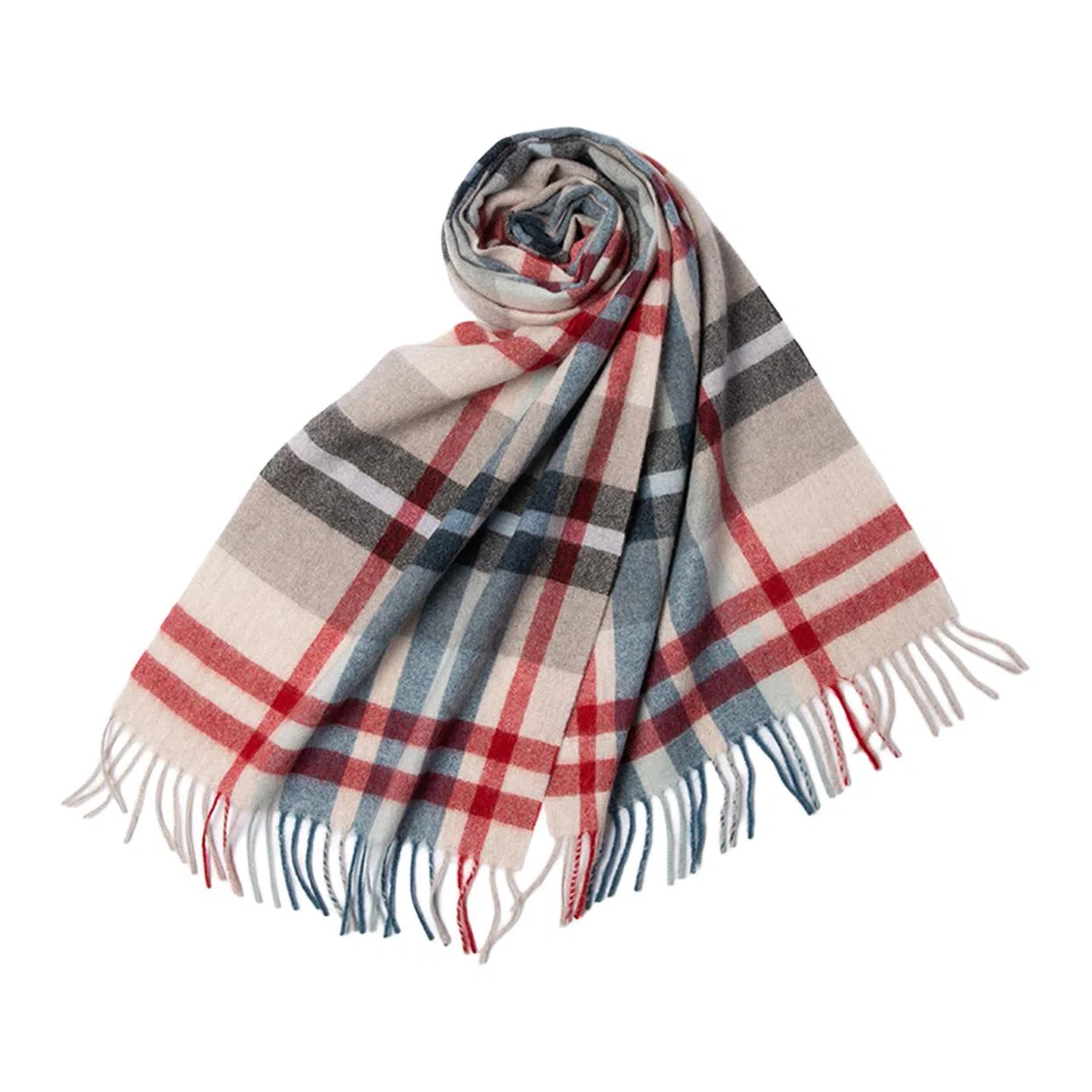 红豆 品牌格子条纹百搭经典时尚温暖 羊绒 绒线围巾 男女同款情侣款