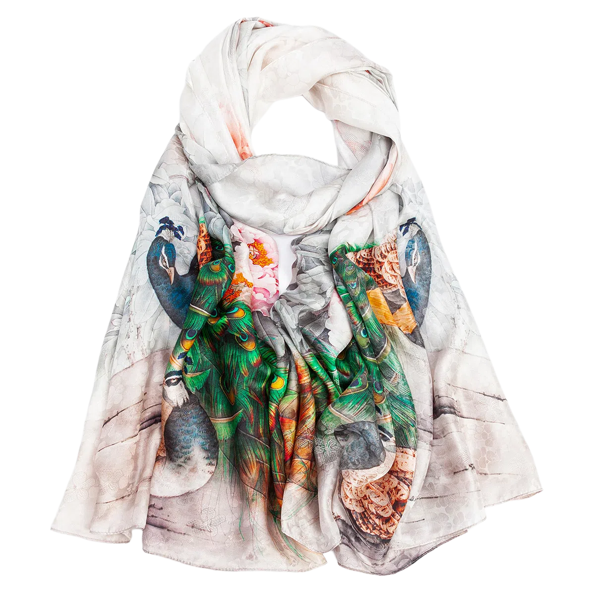 一米画纱 国风古典花卉真丝高级感提花浪漫色彩长巾外出轻盈飘逸披肩 桑蚕丝 丝巾 女款