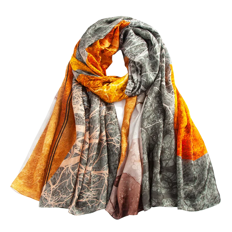 一米画纱 国风古典花卉真丝高级感提花浪漫色彩长巾外出轻盈飘逸披肩 桑蚕丝 丝巾 女款