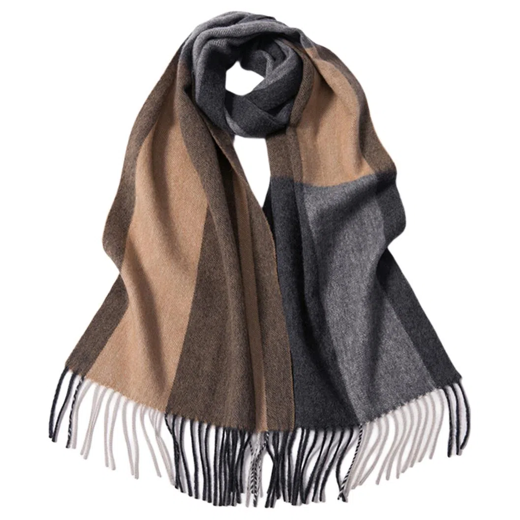 红豆 品牌条纹格子百搭保暖经典 羊绒 围巾 男女同款情侣款