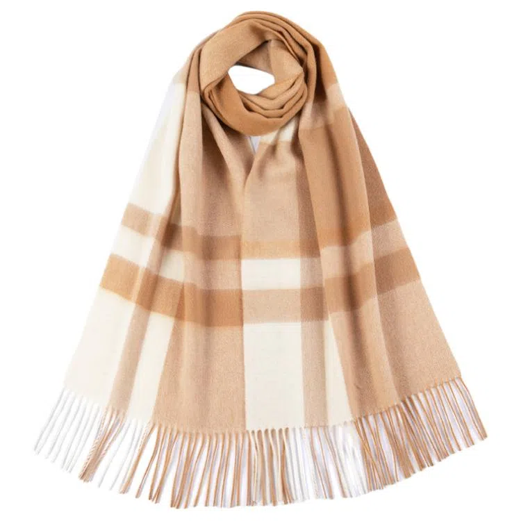 红豆 品牌舒适透气保暖条纹格子 羊毛 绒线围巾 男女同款情侣款