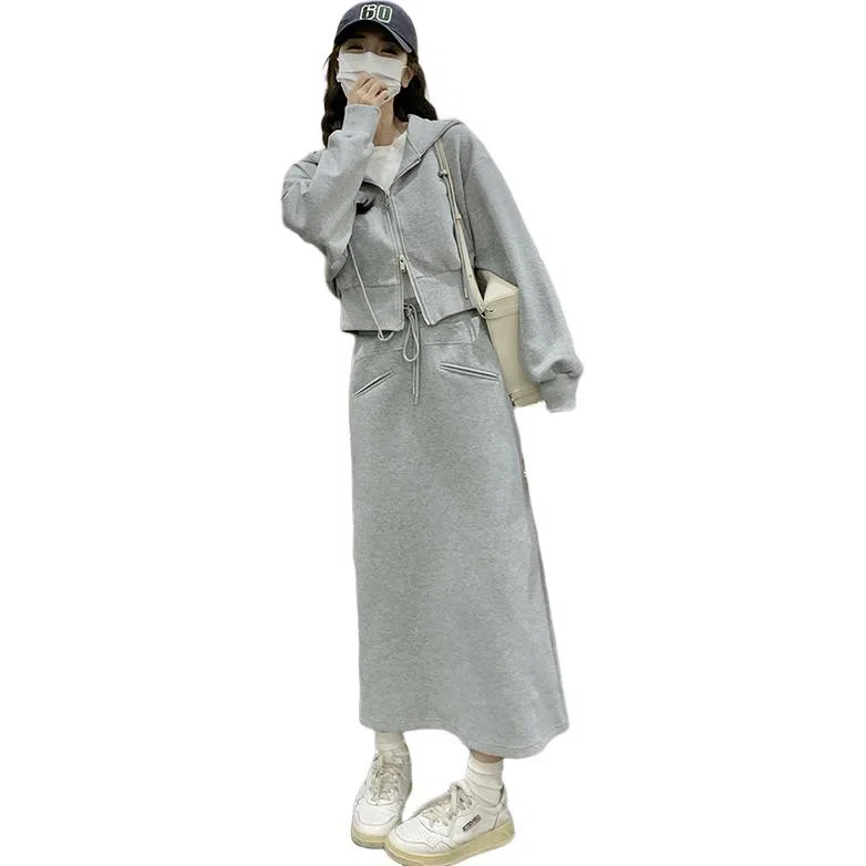 袋鼠 连帽开衫卫衣洋气减龄显瘦穿搭半身裙两件套裙装套装 女款