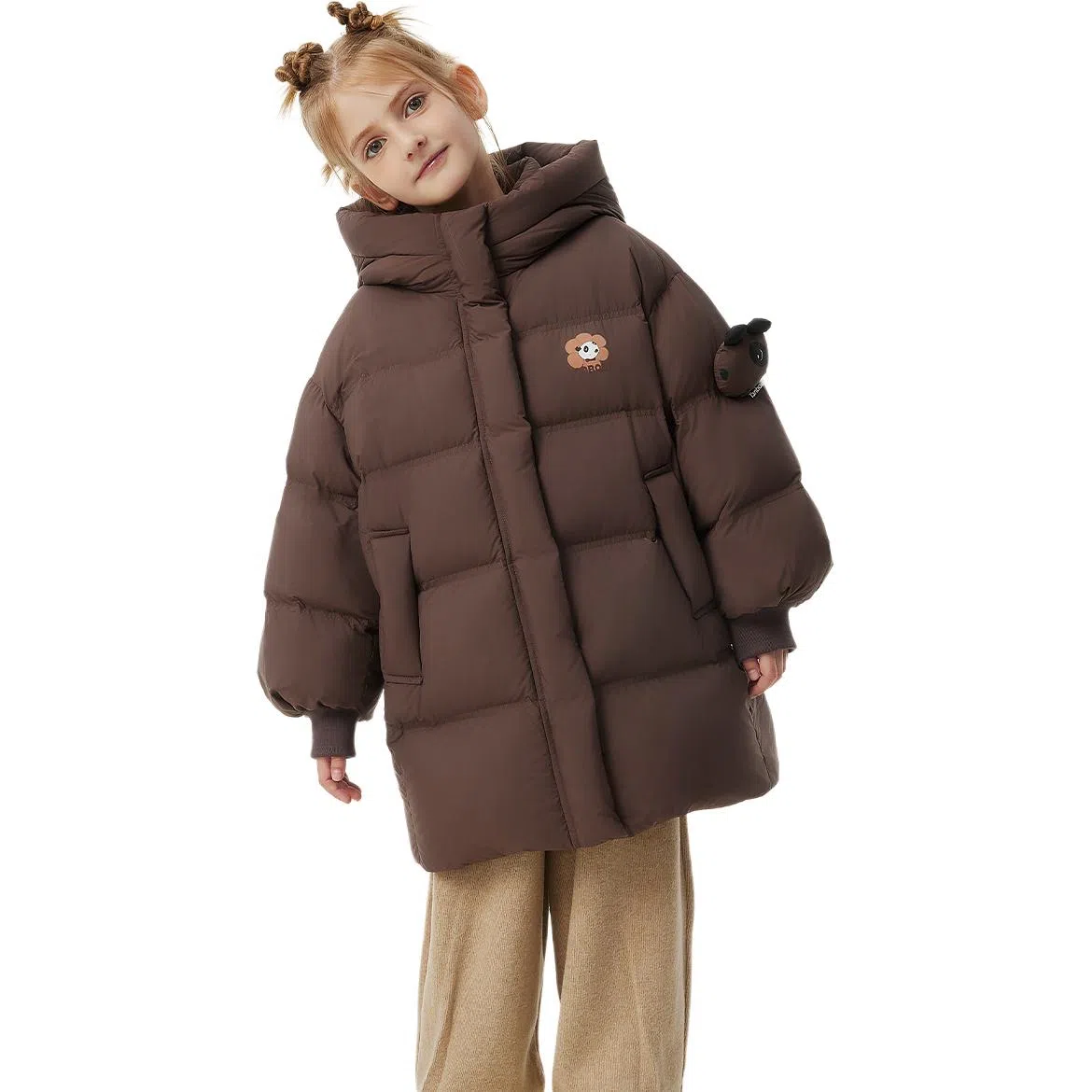 坦博尔 可拆卸熊猫玩偶中长款宽松原创面包羽绒服 女款