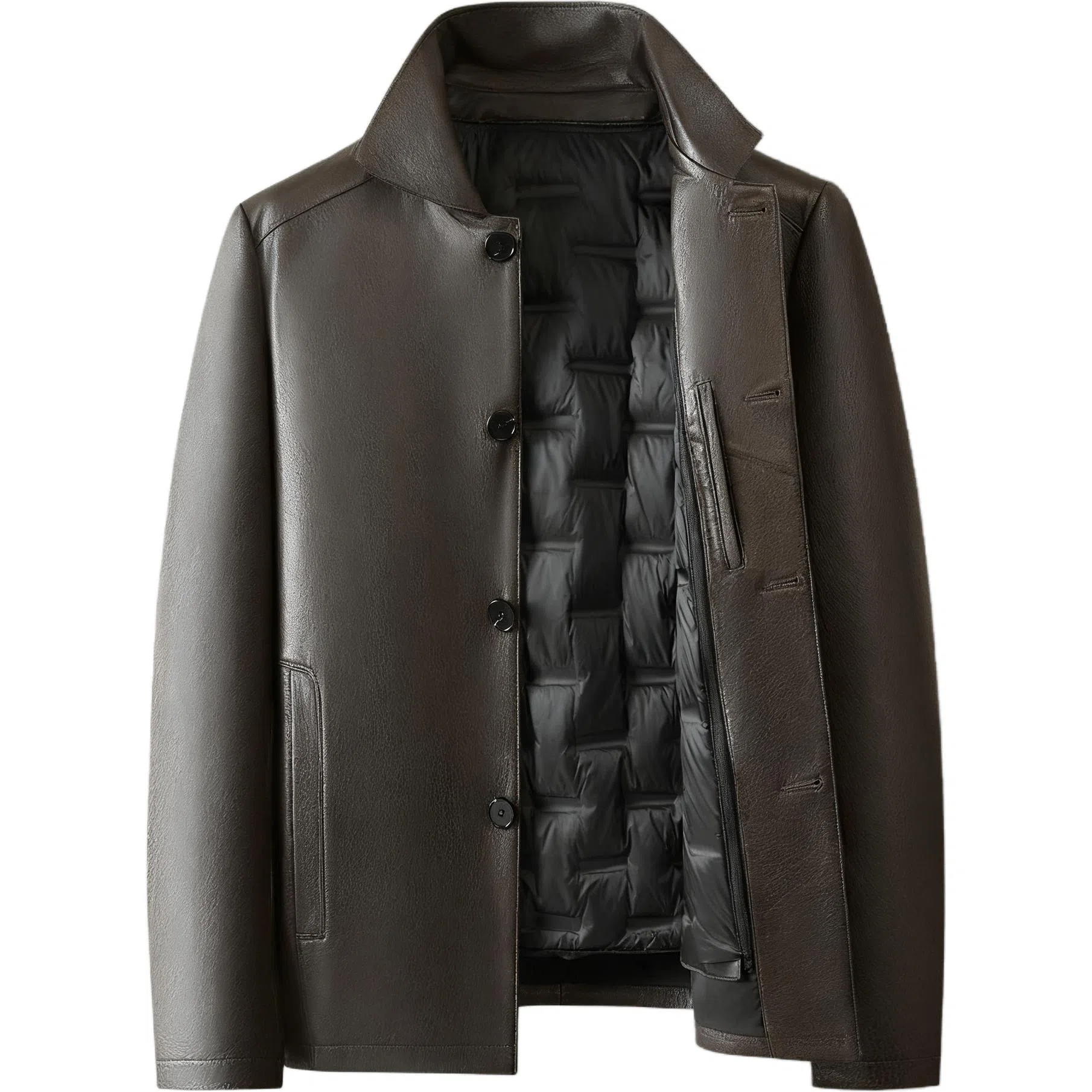 老爷车 秋冬高端绵羊鹿纹皮鹅绒真皮夹克可拆卸内胆商务休闲外套皮衣 男款