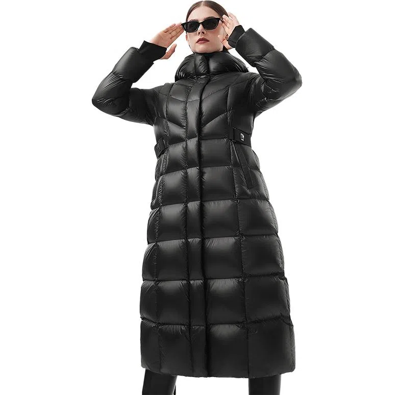 坦博尔 高充绒长款连帽纯色长袖通勤羽绒服 女款