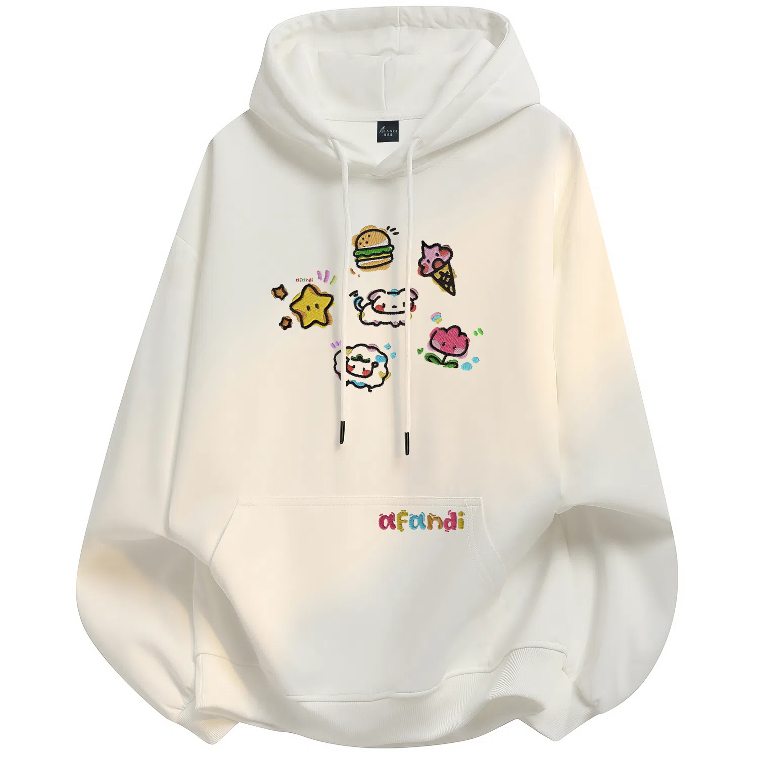 阿凡迪 校园童趣【重磅华棉】美式简约基础款卡通动物字母撞色仿刺绣高级感印花高街个性潮流百搭通勤无性别宽松连帽卫衣 男女同款