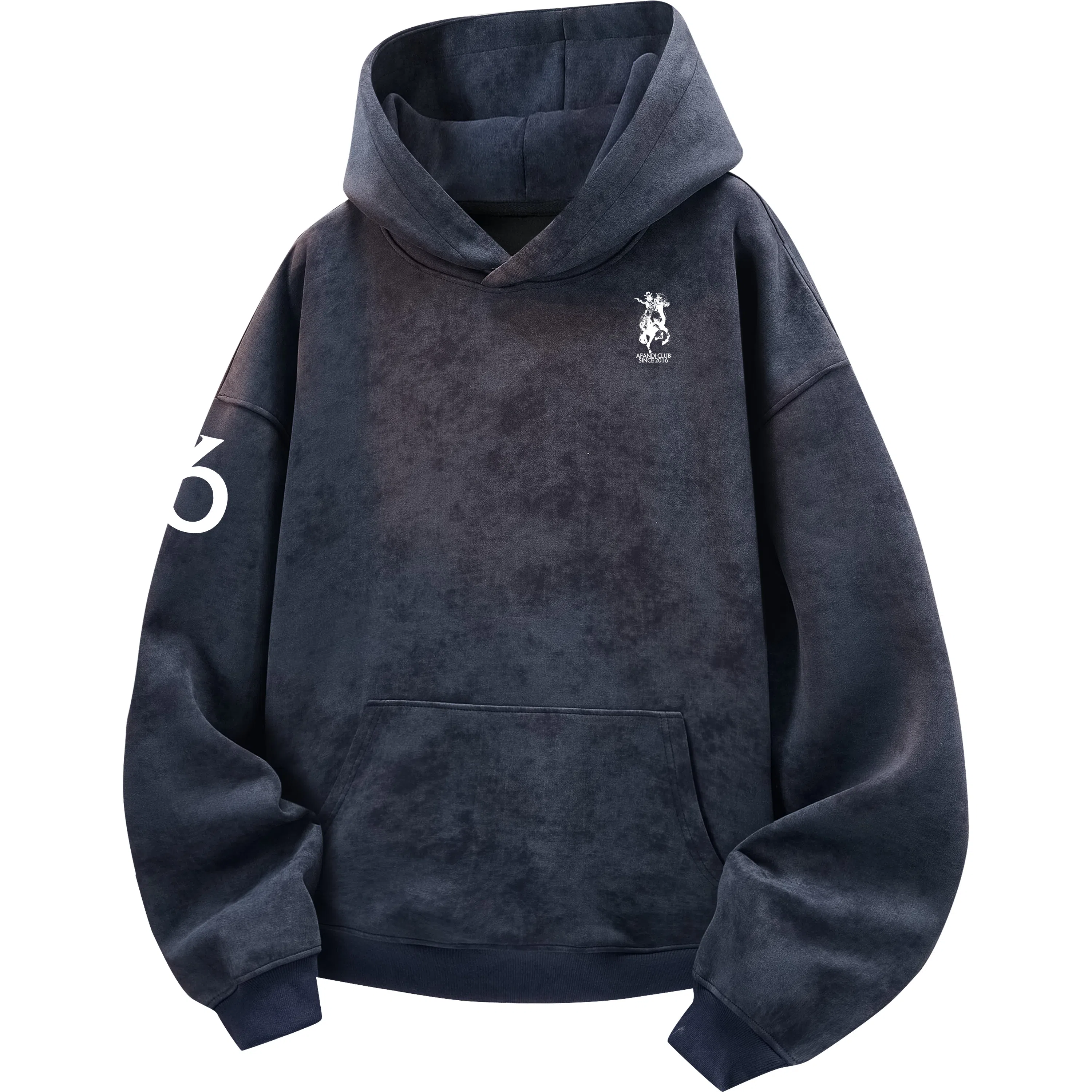 阿凡迪 美式复古街头简约基础扎染设计西部牛仔字母潮牌袖子印花宽松舒适休闲百搭时尚潮流通勤无性别主义抽绳长袖连帽卫衣 男女同款