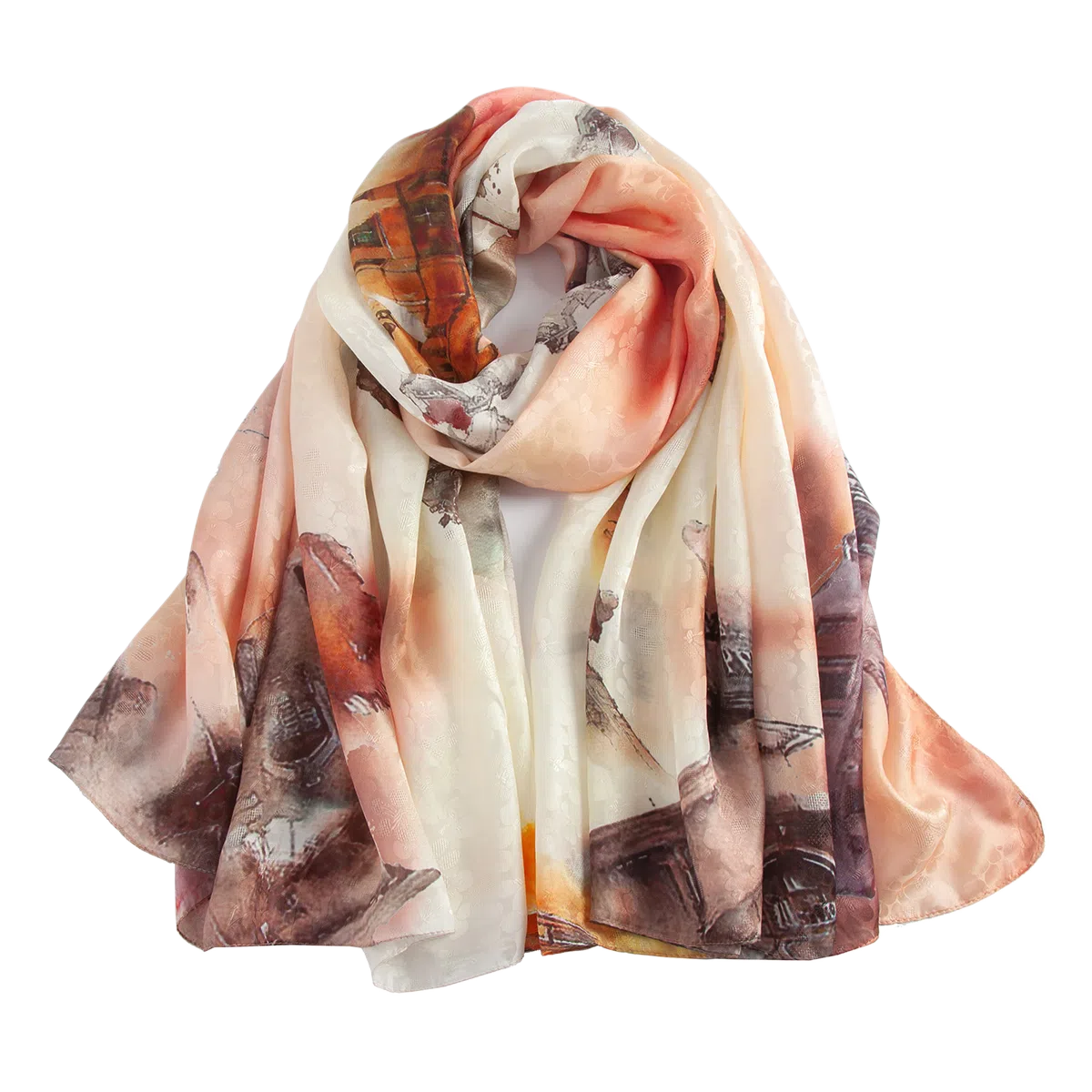 一米画纱 国风古典花卉真丝高级感提花浪漫色彩长巾外出轻盈飘逸披肩 桑蚕丝 丝巾 女款