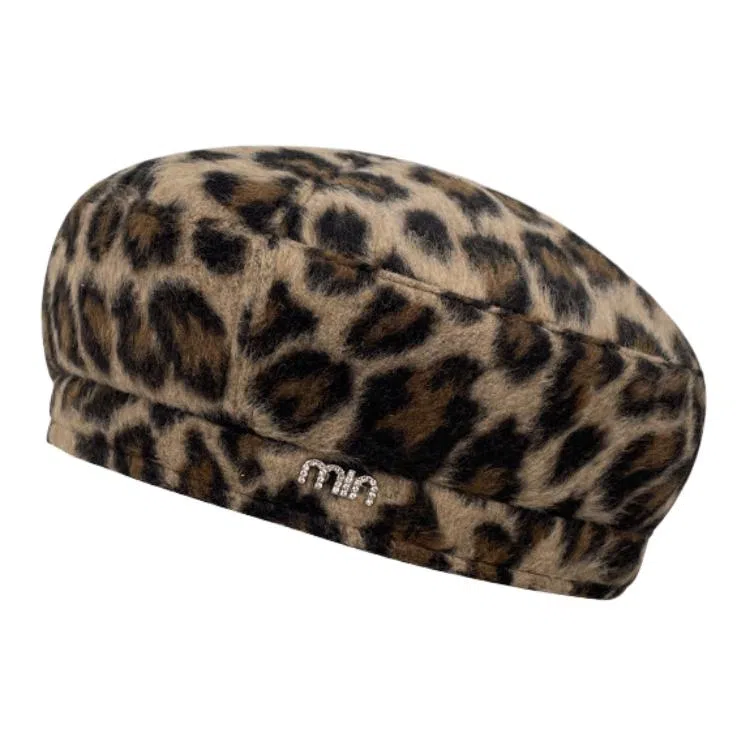 山一丸 豹纹贝文艺复古甜酷 涤纶 贝雷帽 女款