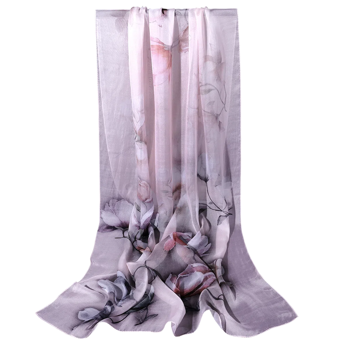 一米画纱 田园花卉轻盈飘逸中式浪漫雪纺真丝沙巾丝滑细腻披肩 桑蚕丝 丝巾 女款