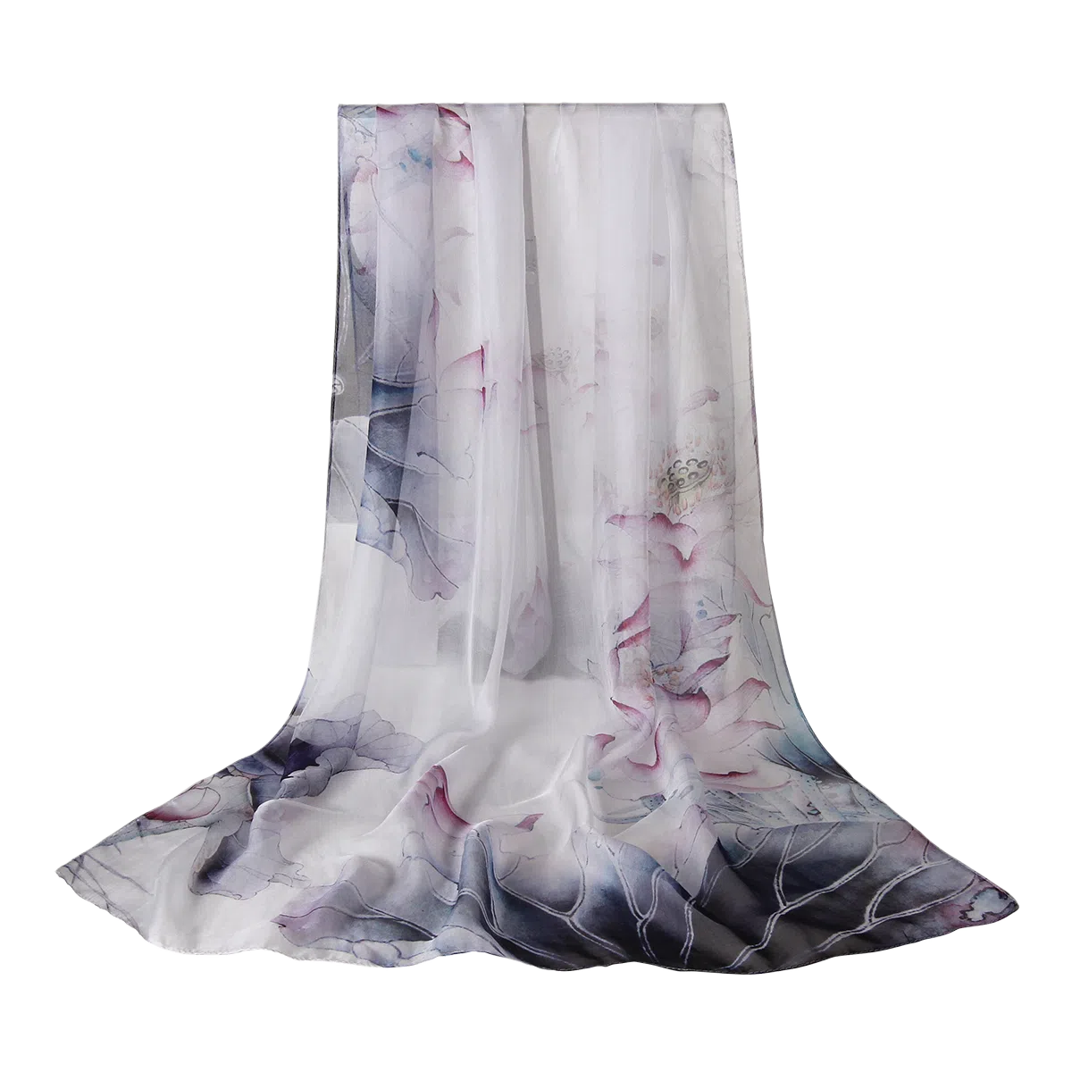 一米画纱 田园花卉轻盈飘逸中式浪漫雪纺真丝沙巾丝滑细腻披肩 桑蚕丝 丝巾 女款