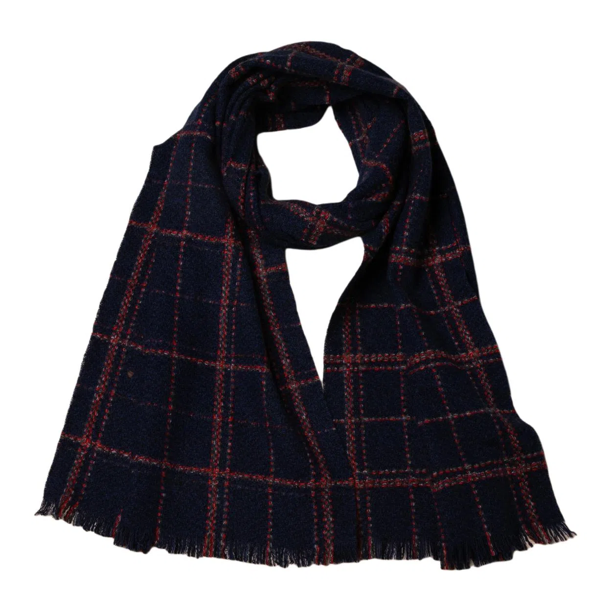 红豆 方格条纹保暖时尚百搭 羊绒 绒线围巾 男女同款情侣款