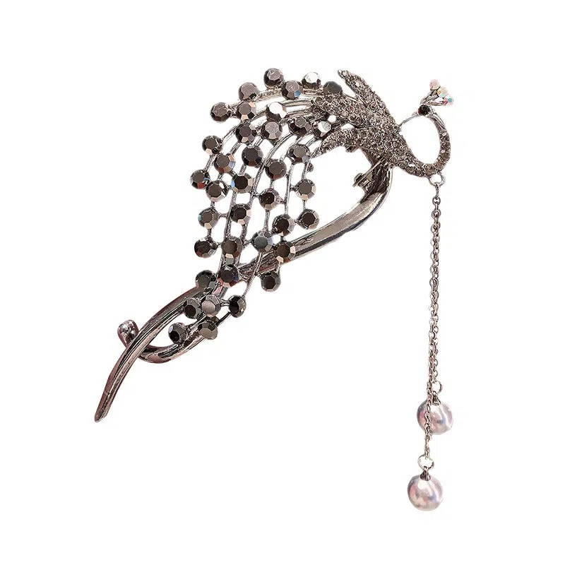 彤彤兔 国风优雅孔雀流苏扭扭夹黑色盘发器后脑勺青蛙扣发饰潮 合金 发夹 女款