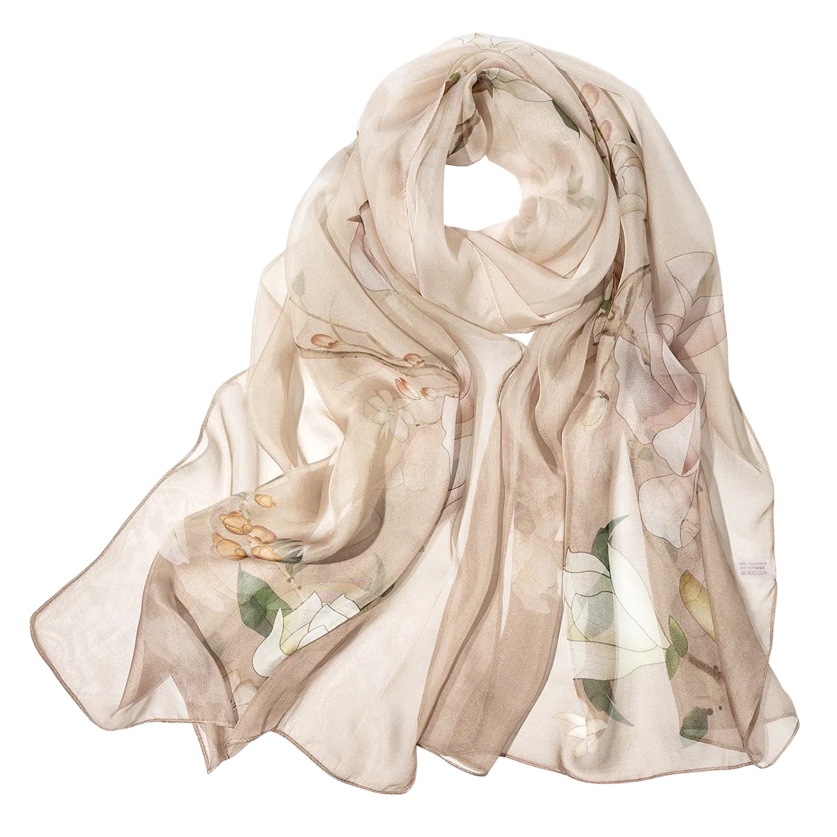 一米画纱 清新飘逸国风真丝雪纺喷绘沙巾气质仙仙花卉印花旅游拍照 桑蚕丝 丝巾 女款