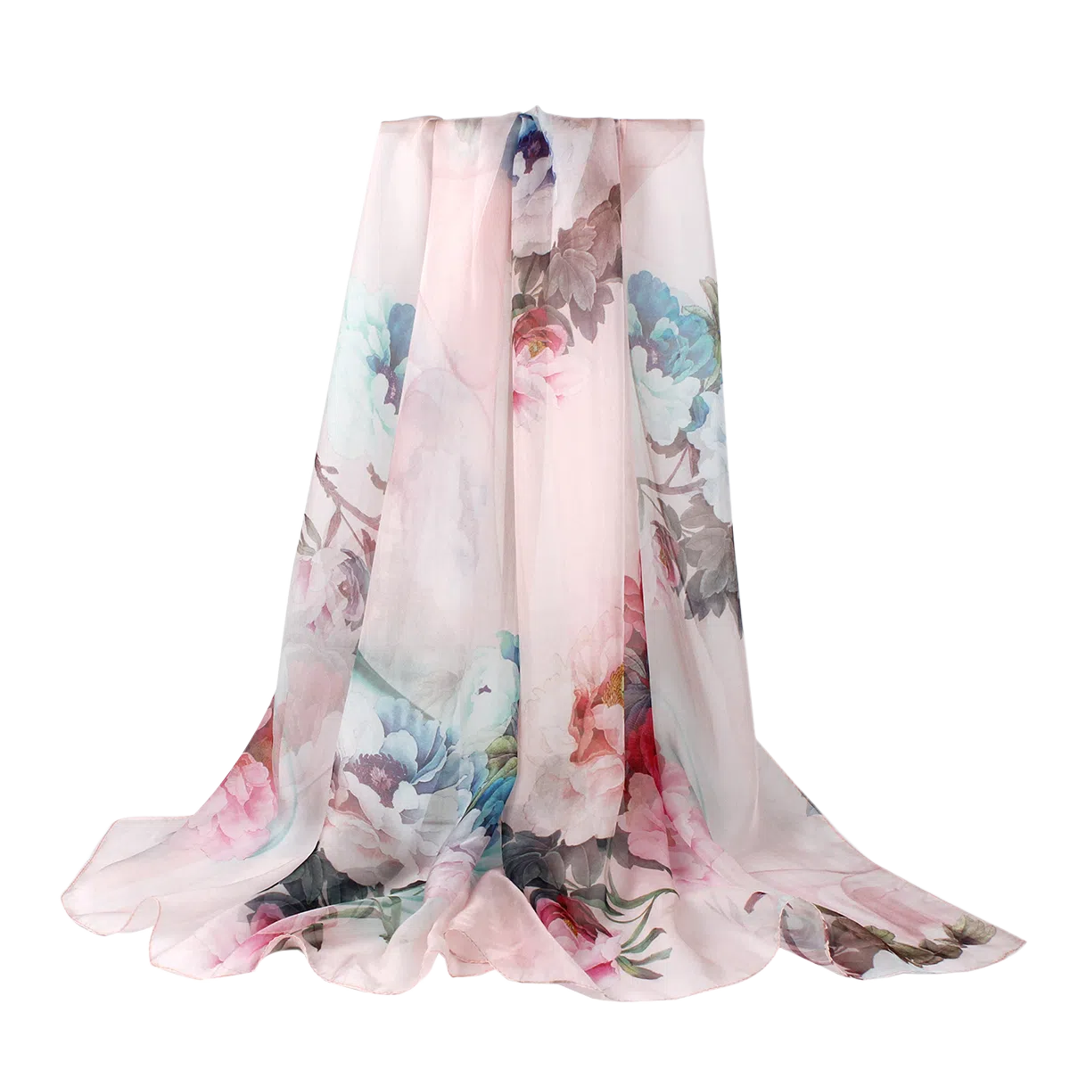 一米画纱 田园花卉轻盈飘逸中式浪漫雪纺真丝沙巾丝滑细腻披肩 桑蚕丝 丝巾 女款