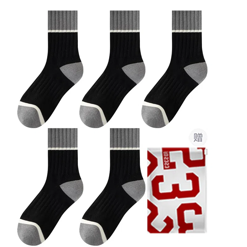 二三二三 个性时尚拼色文艺舒适透气运动袜吸汗防滑防臭抑菌亲肤柔软居家袜子日常通勤跑步爬山健身休闲潮流百搭中筒袜 男款