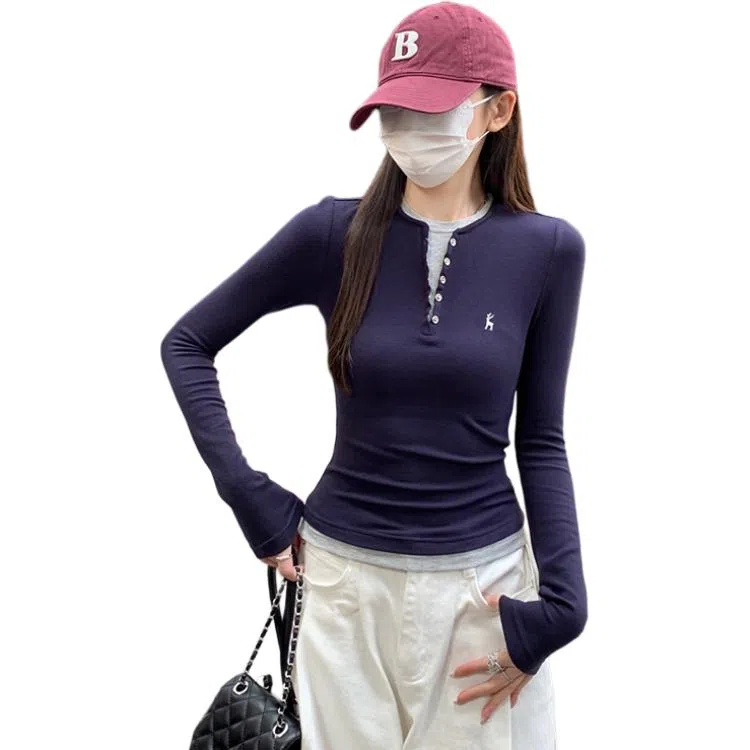 LADYXIEXIE Contrast Button Long Sleeve Top